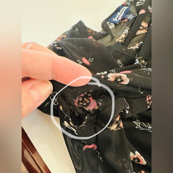 Freshman 1996 Black with Floral Print Sheer 90s Y2K Long Sleeve Blouse Large - Picture 11 of 11